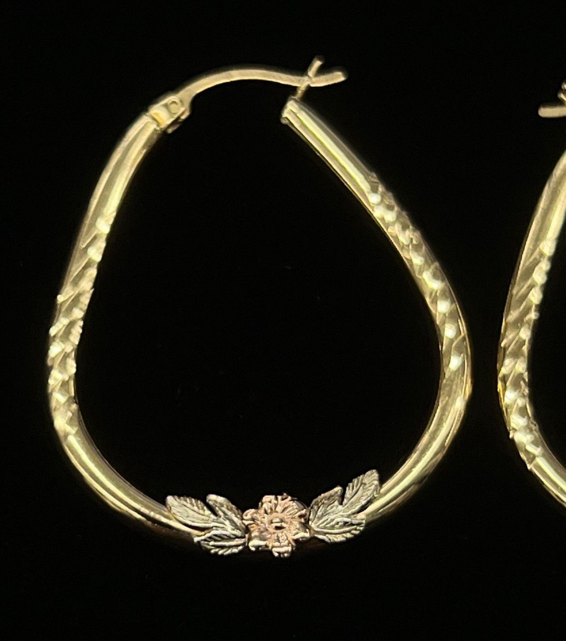 $550 Three Tone Gold Flower Hoop Earrings