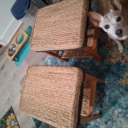 Two, Sturdy, Ratan Stools 17" High