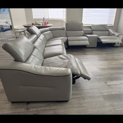 Gray Leather Sectional Sofa 
