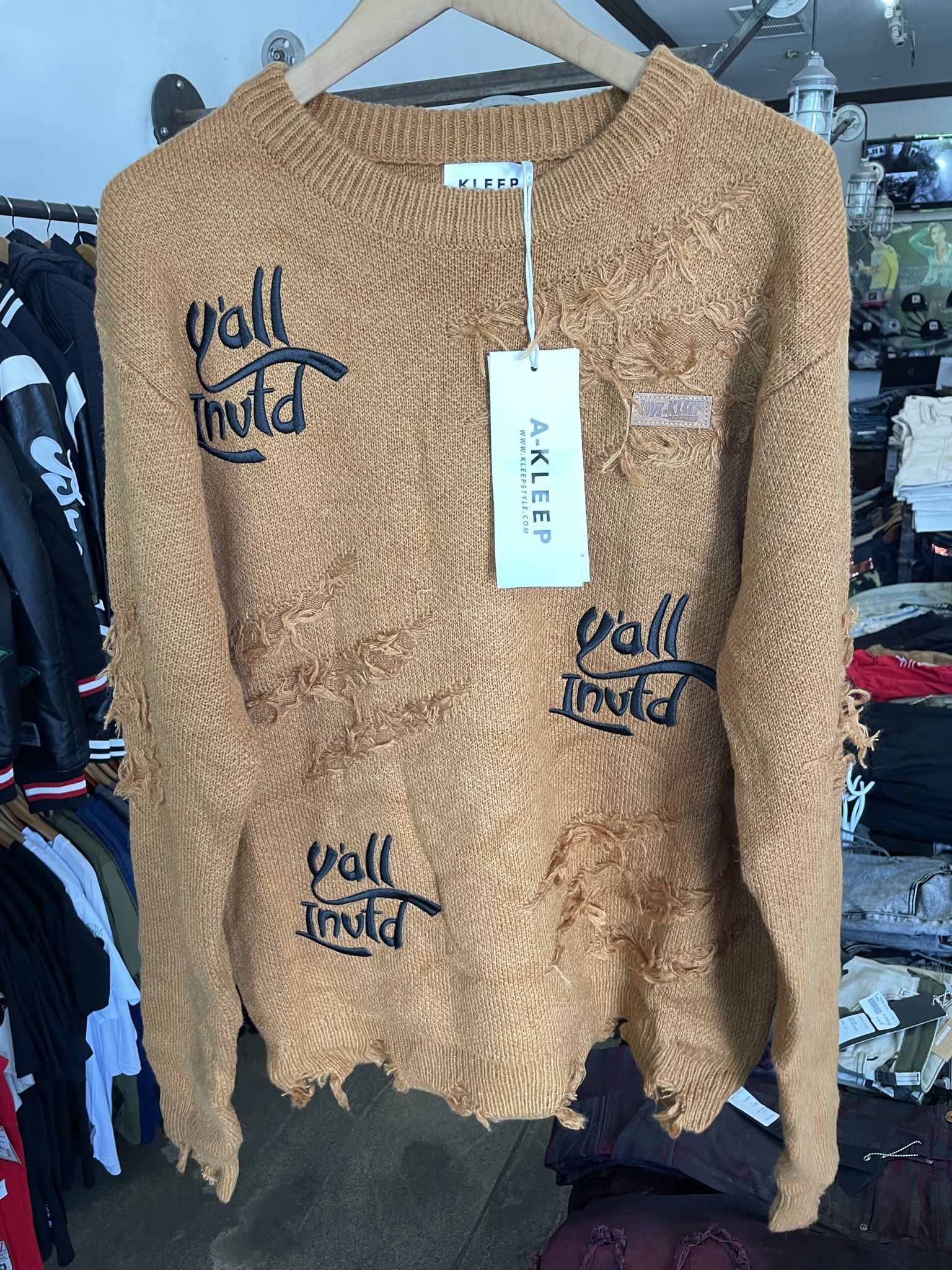 Men’s fashion distress pull over sweater store pick up limited sizes