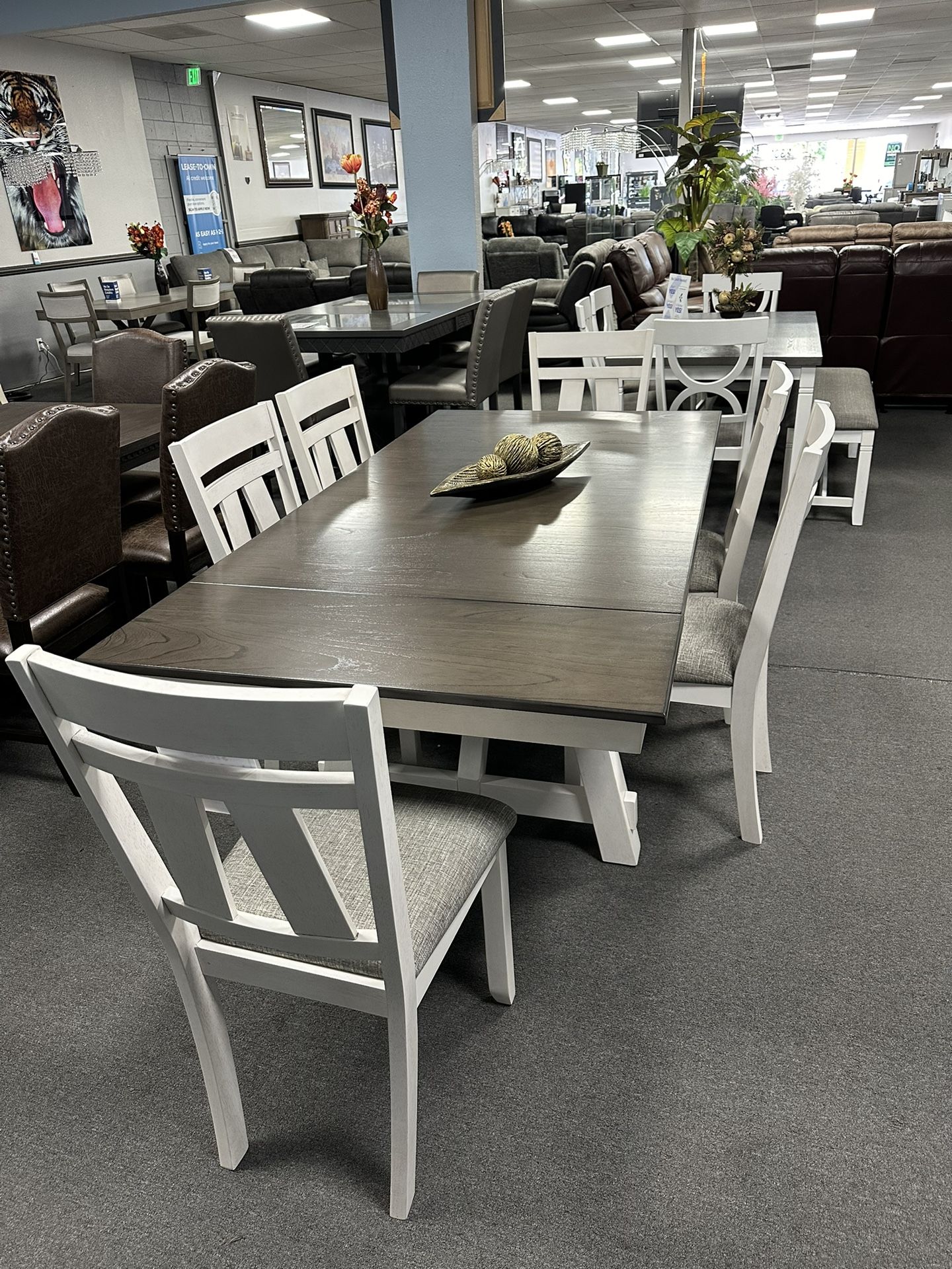 7PC Gray Dining Table Set Extendable On Both Sides