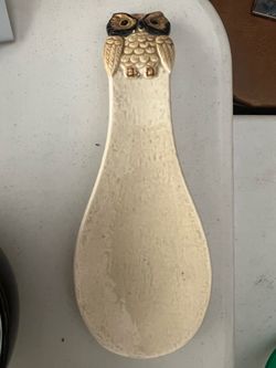 Vintage Ceramic Spoon, Made in Japan, Textured Beige with Detailed Owl at Top