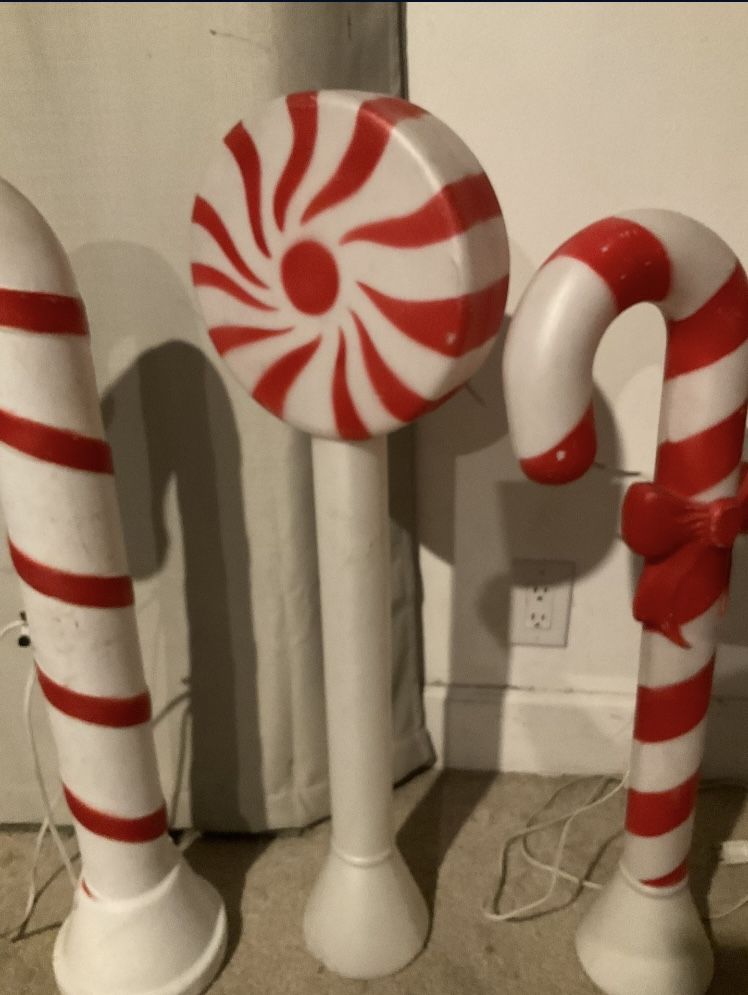 Vintage Blown Mold Illuminated 32” Candy Cane & Lollipop Holiday Yard Decoration 