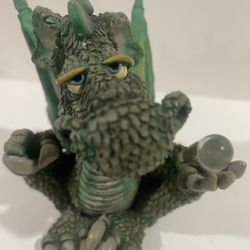 Green Dragon with Crystal Ball & Glasses Figurine; Alabastrite Acrylic Resin