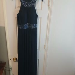 NWT Stenay Maxi Formal Dress Blue Sleeveless Beaded Grecian Neckline