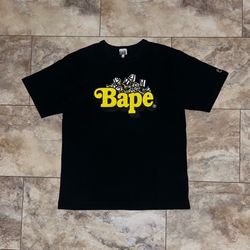 Vintage 2007 BAPE Busy Works Logo Graphic T-Shirt Black Japan Made Size Medium
