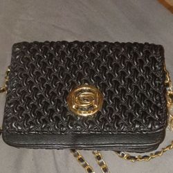 Black Quilted Leather Crossbody Bag Gold Chain