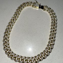 Cuban Link Stainless Steel Gold Chain CZ Stones 