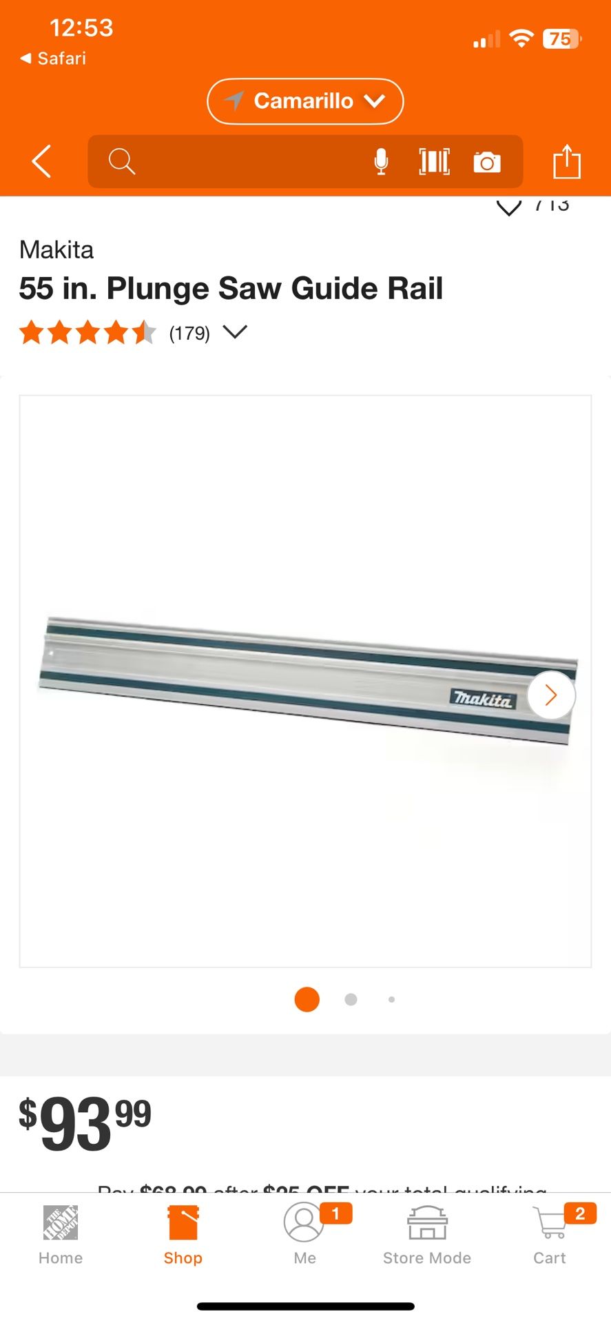 Makita 55” Plunge Saw Guide Rail