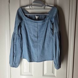 Caroline Constas "Gisele" Denim Off-the-Shoulder Blouse Small