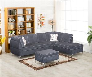 New! Jordan Collection: Grey Microfiber Sectional with Ottoman $39 Down (NO CREDIT CHECK FINANCING)