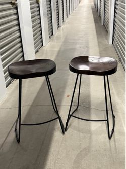 Set of 2 Wood and Metal Bar Stools