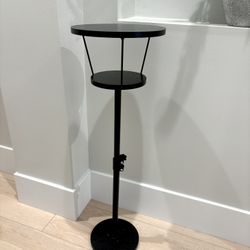 Black Small Side Drink Table, 2 Tier Height Adjustable Round End Pedestal Side Table