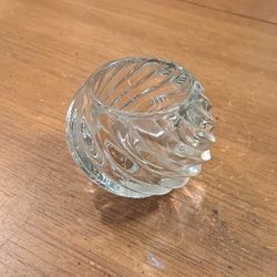 Heavy Clear Crystal Glass Swirled Ribbed Votive Candle Holder 