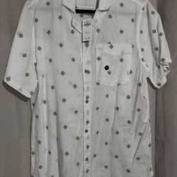 White and brown Hollister Co. short sleeve button up shirt