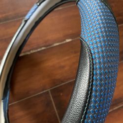 Blue & Black 15 inch Steering Wheel Cover w/ Microfiber Leather for Car Truck SUV