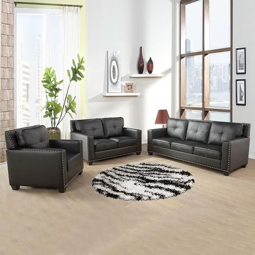 Black Leather Sofa Set