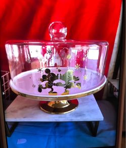 Display Mickey & Minnie Mouse Glass cake Stand Gold base