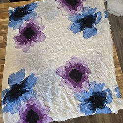 Chico's Oblong Scarf / Beach Wrap White With Blue And Purple Floral Pattern  NWT