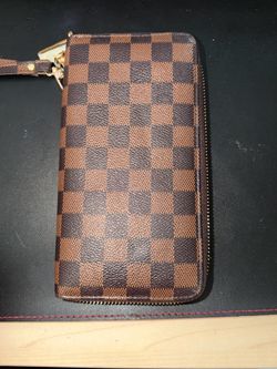 Brown Checkered Zip Around Wallet