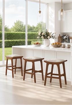 Set of 3 Mid-Century Modern Wood Counter Stools