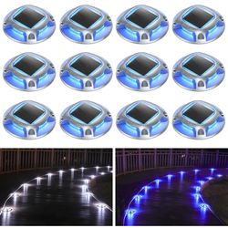 AGPTEK Solar Driveway Lights Outdoor 12 Pack, Solar Deck Lights 2 Color Modes Dock Lights Waterproof Driveway Markers Step Lights for Sidewalk Stair G