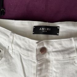 AMIRI Distressed White Jeans – Size 34 – Studded Knee Details 