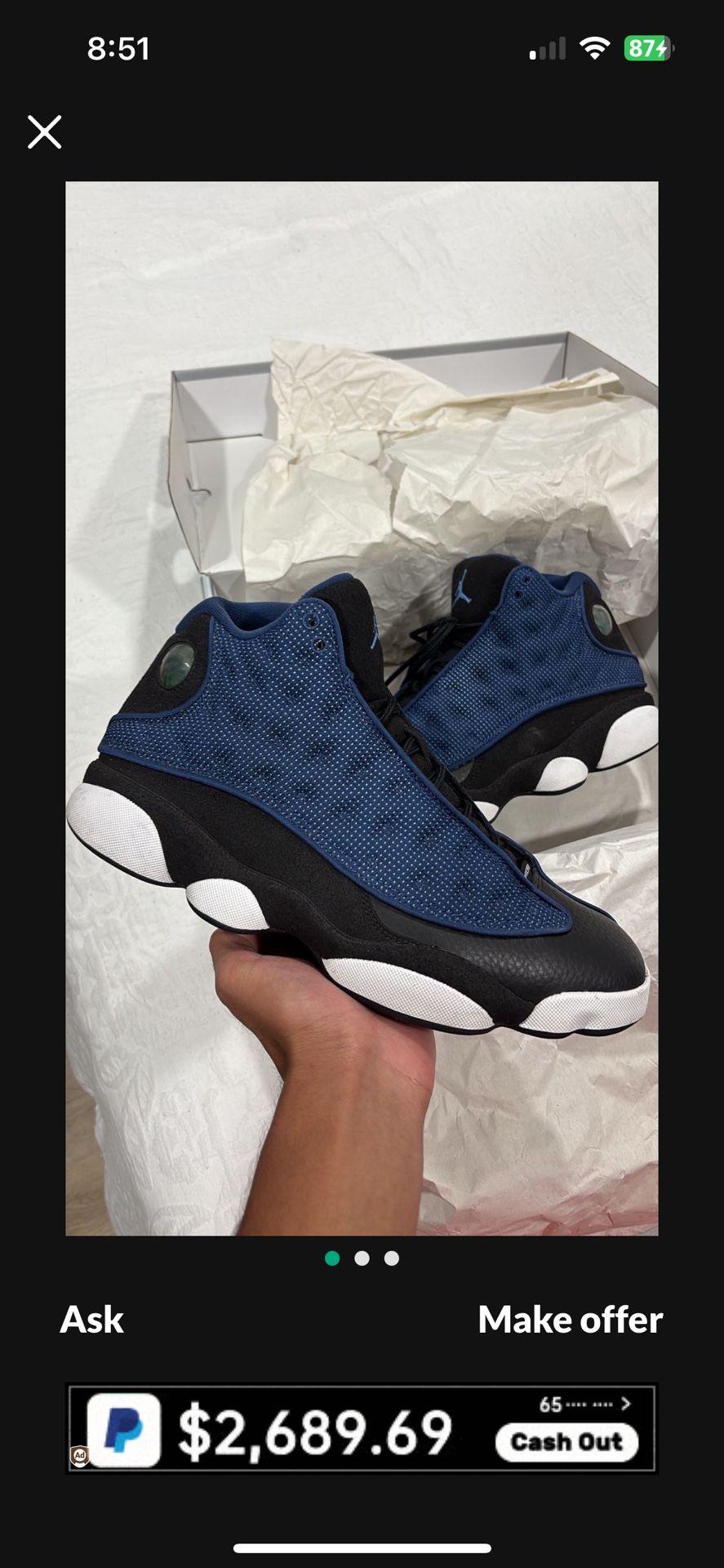 Vnds Jordan 13 Brave Blue Size 11.5
