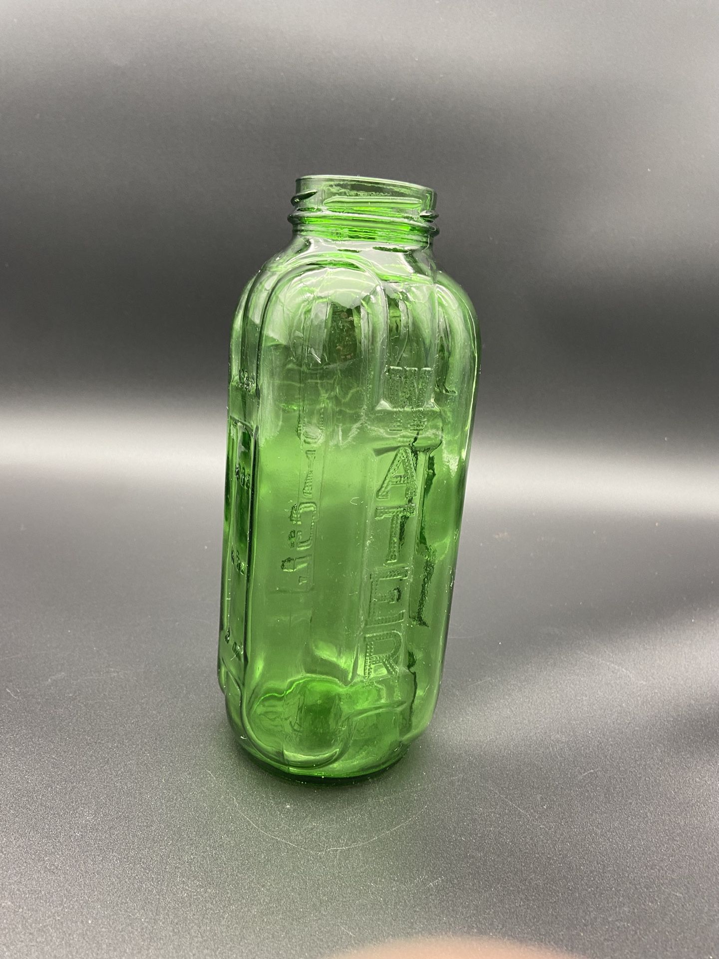 Vintage Water and Juice Green Glass Bottle 40 Oz Measurements NO LID