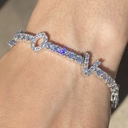 VS1 Lab Diamond “LOVE” Tennis Bracelet 11.70 Car – 14K White Gold Plated (925 Silver)