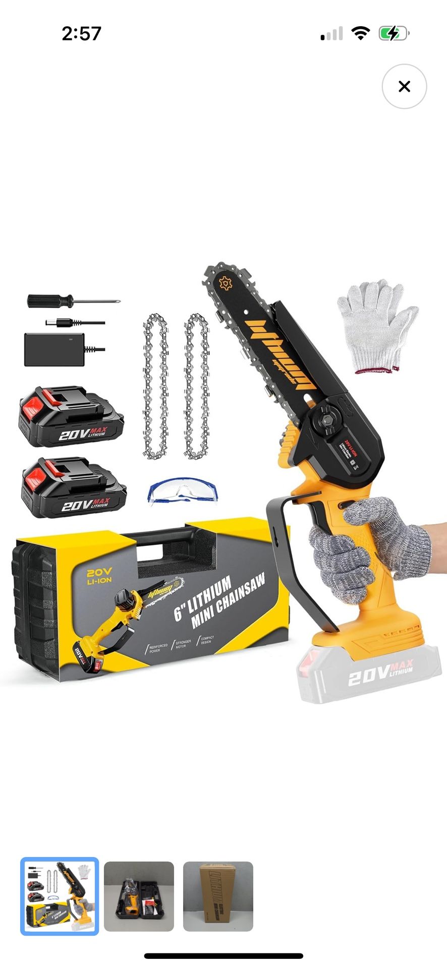 Mini Chain Saw 6 Inches 2 Chains 2 Batteries One Handed Saw
