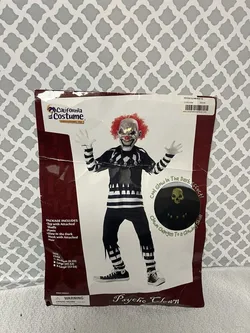 Halloween Pcycho Clown Costume Child Size Medium 8-10 Glow In The Dark Costume