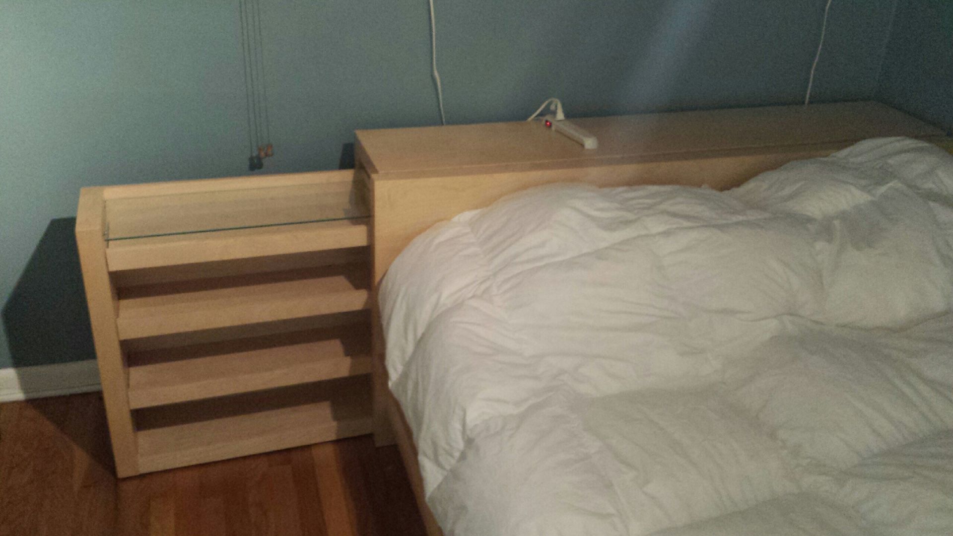 IKEA queen size bed with roll out shelves