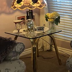 Round Glass Coffee Table 48”, 2 Matching Square End Tables Very Good Condition . 