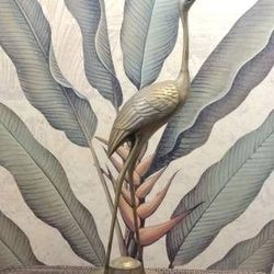 Tall Crane Bird Statue Castilian Brass & Copper Imports Korea 19"