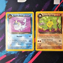 French Pokémon Card Aquali Obscur Nonholo LP 45/82 ( Dark Vaporeon ) & Colossinge Obscur 43/82 FRENCH Team Rocket 2000 Pokemon Card VLP-LP