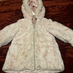 Girls Pink Faux Fur/Satin Jacket Size 5T For $12