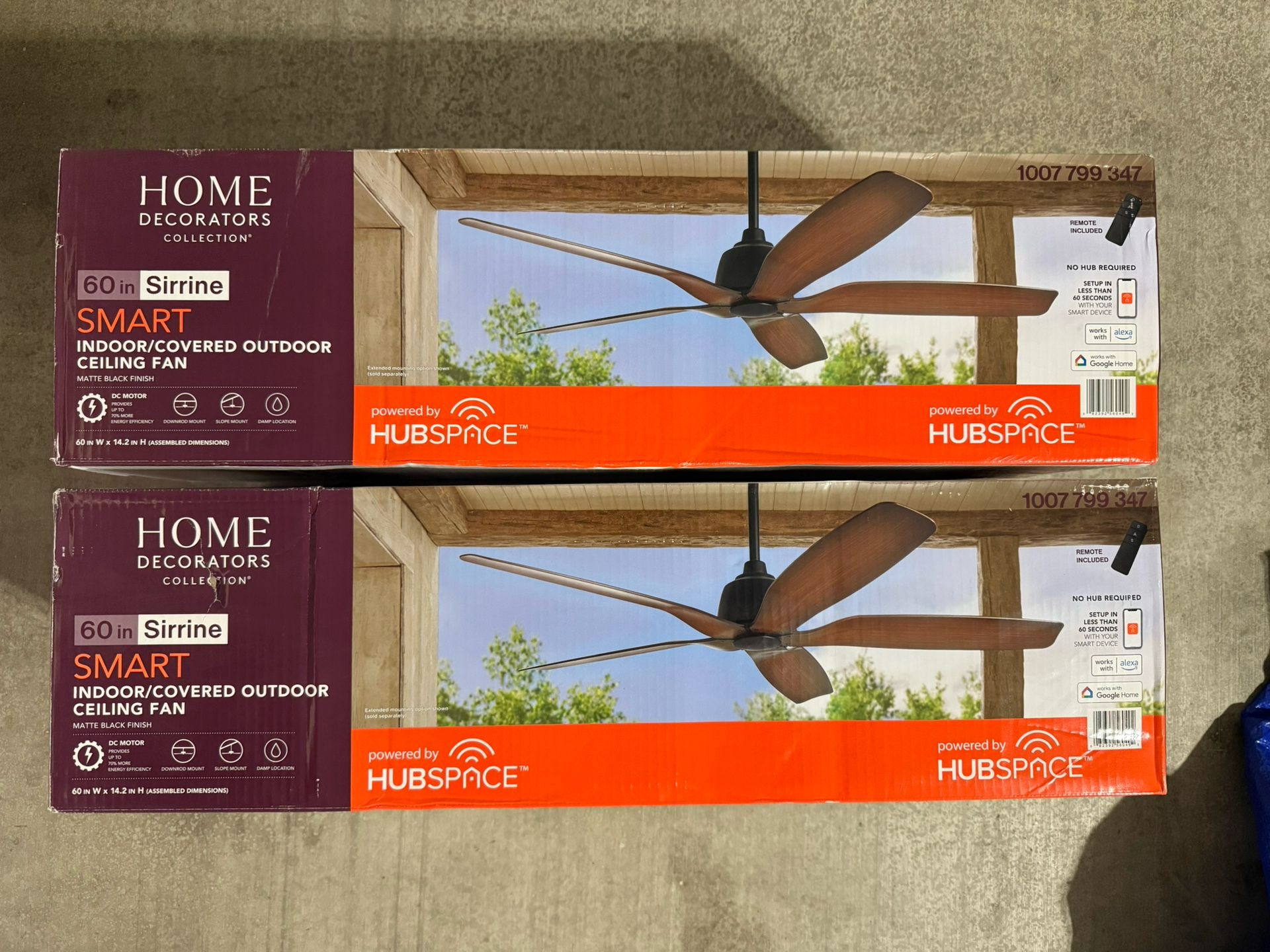 Home Decorators Collection 60 in. Sirrine Indoor/Outdoor Matte Black Smart Ceiling Fan with Remote Control Powered by Hubspace