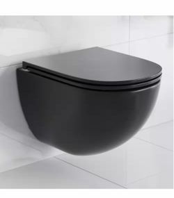Swiss Madison St. Tropez Wall-Hung 1-Piece 1.28 GPF Dual Flush Round Toilet Bowl Only in Matte Black, Seat Included