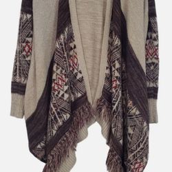 Knox Rose Beautiful Southwestern Fringed Waterfall Drapped Cardigan Large PTP=28 inches