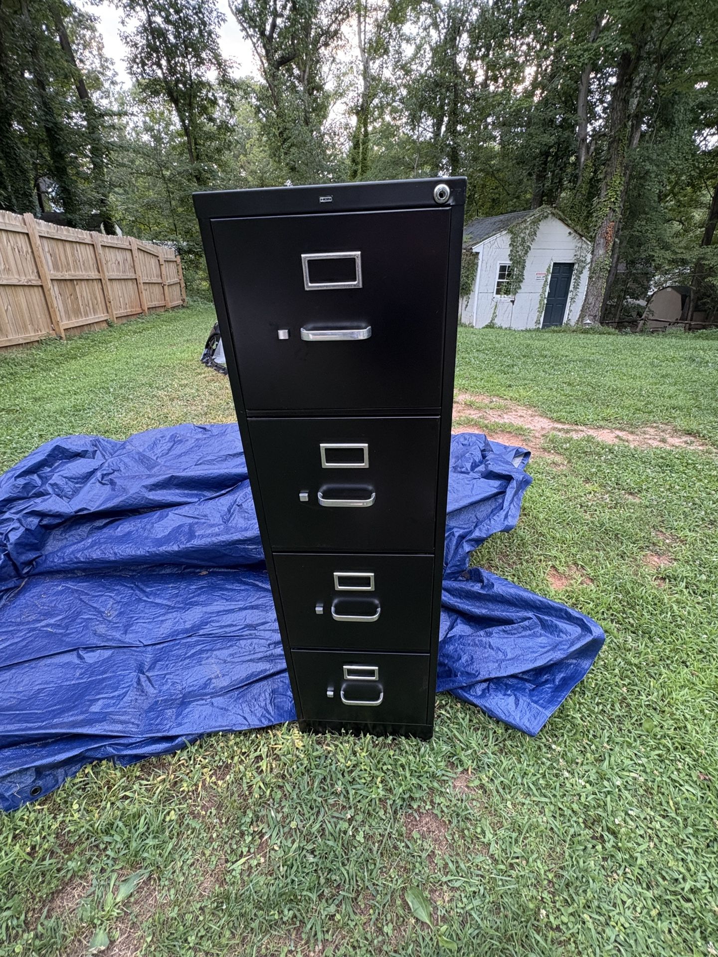 4-Drawer Black Metal Filing Cabinet – 52.5” Tall – Drilled Lock