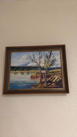 Framed Oil Painting River Landscape