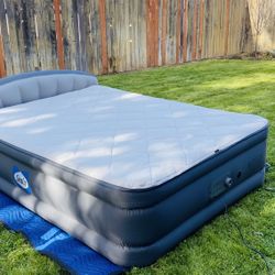 Queen Air Mattress Tough Guard Quilted Topper, Headboard, Built-in Dual Pump -Tested 