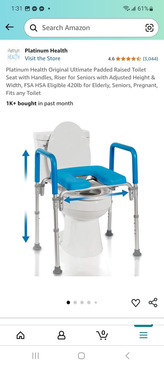 Platinum Health Original Ultimate Padded Raised Toilet Seat with Handles, Riser for Seniors with Adjusted Height & Width, FSA HSA Eligible 420lb for E