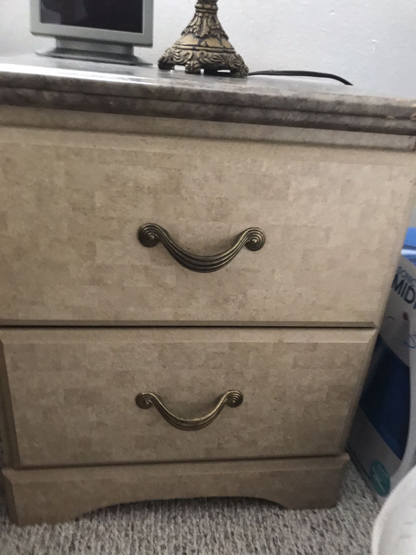 I have four piece bedroom set mirror nightstand chest dresser good condition