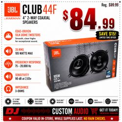 JBL Club Series Car Speaker 1-Set 4" 2-Way Coaxial Speaker System 105 Watts 44F 🚨 Payment Options Available 🚨 No Credit Needed 🚨