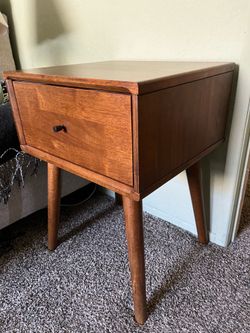 Ashcroft Furniture - Avery Mid-Century Solid Wood Night Stand In Brown With Tapered Legs, 1 Drawer, Compact 17X25X19