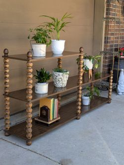Vintage MCM Regency Inspired Bobbin Turned Legs Three Tiered Bookshelf Stereo Plant Stand