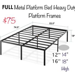 8” or 12” or 18” Full Size Metal Platform Bed Frame w/Heavy Duty Steel Slat Mattress Foundation (No Box Spring Needed), Blackc