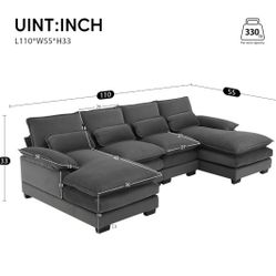 U-Shaped Sectional Sofa with Waist Pillows,6 Seat Upholstered Symmetrical Indoor Furniture,Comfy Chenille Cloud Couch Set with Chaise Lounge 